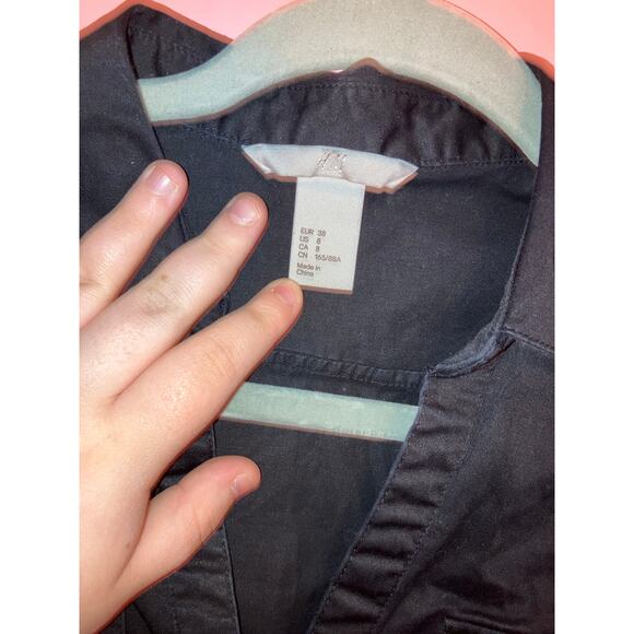 H&M Black Utility Button Front Sleeveless Shirt Dress Size 8 - Picture 4 of 4